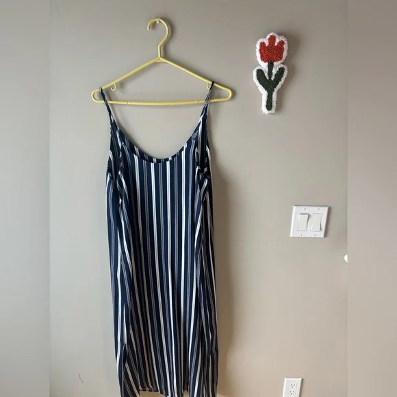 Everlane viscose slip Navy and White Striped Sleeveless Dress -NWOT - Picture 2 of 4
